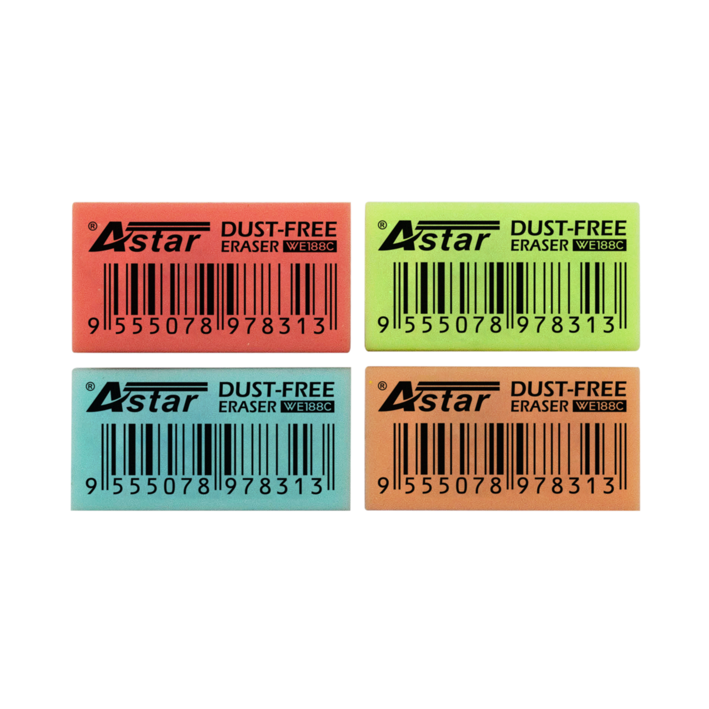 WE188C - ASTAR DUST-FREE ERASER, PK,BL,GR,OR