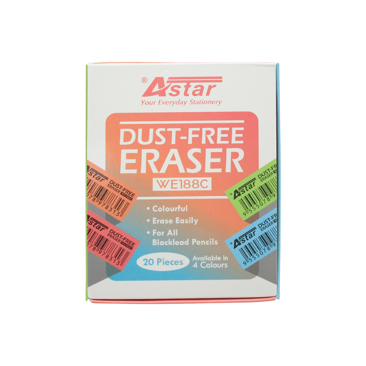 WE188C - ASTAR DUST-FREE ERASER, PK,BL,GR,OR