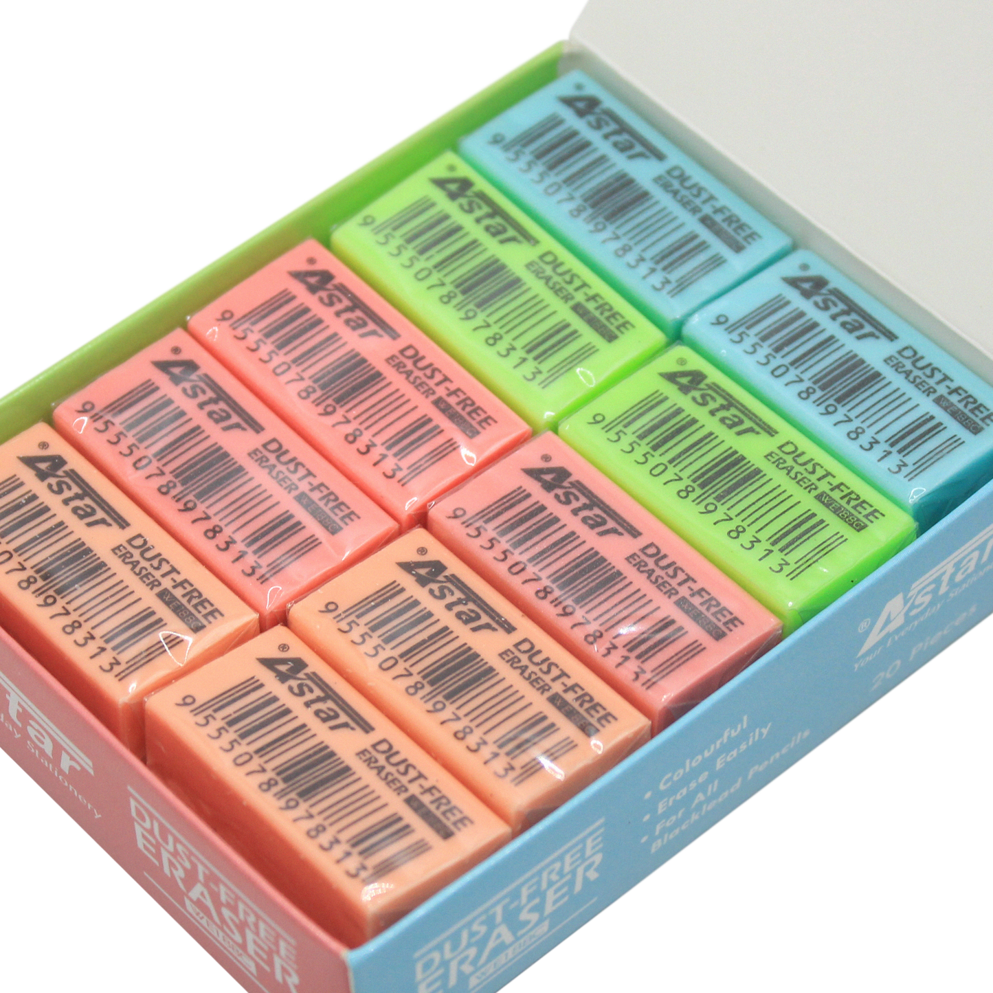 WE188C - ASTAR DUST-FREE ERASER, PK,BL,GR,OR
